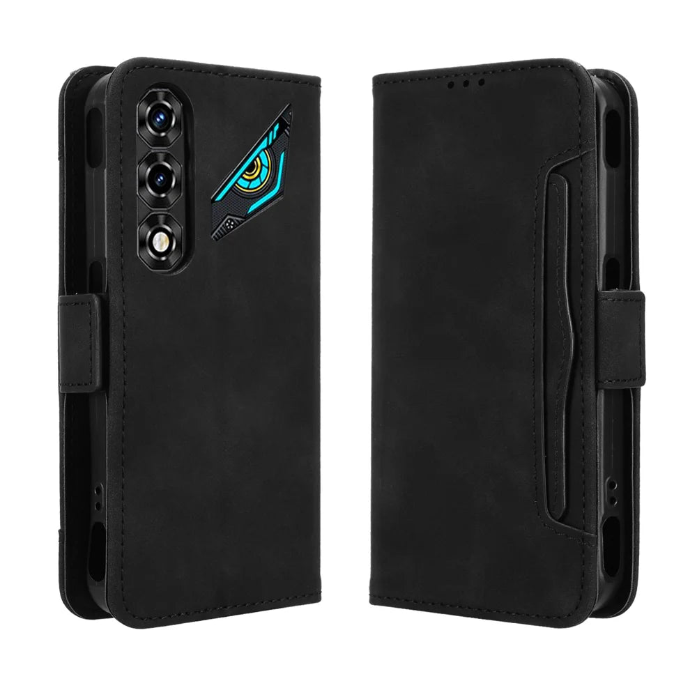For ZTE nubia Neo 5G Leather Case Phone Wallet Cover with Multiple Card Slots - Black - 1