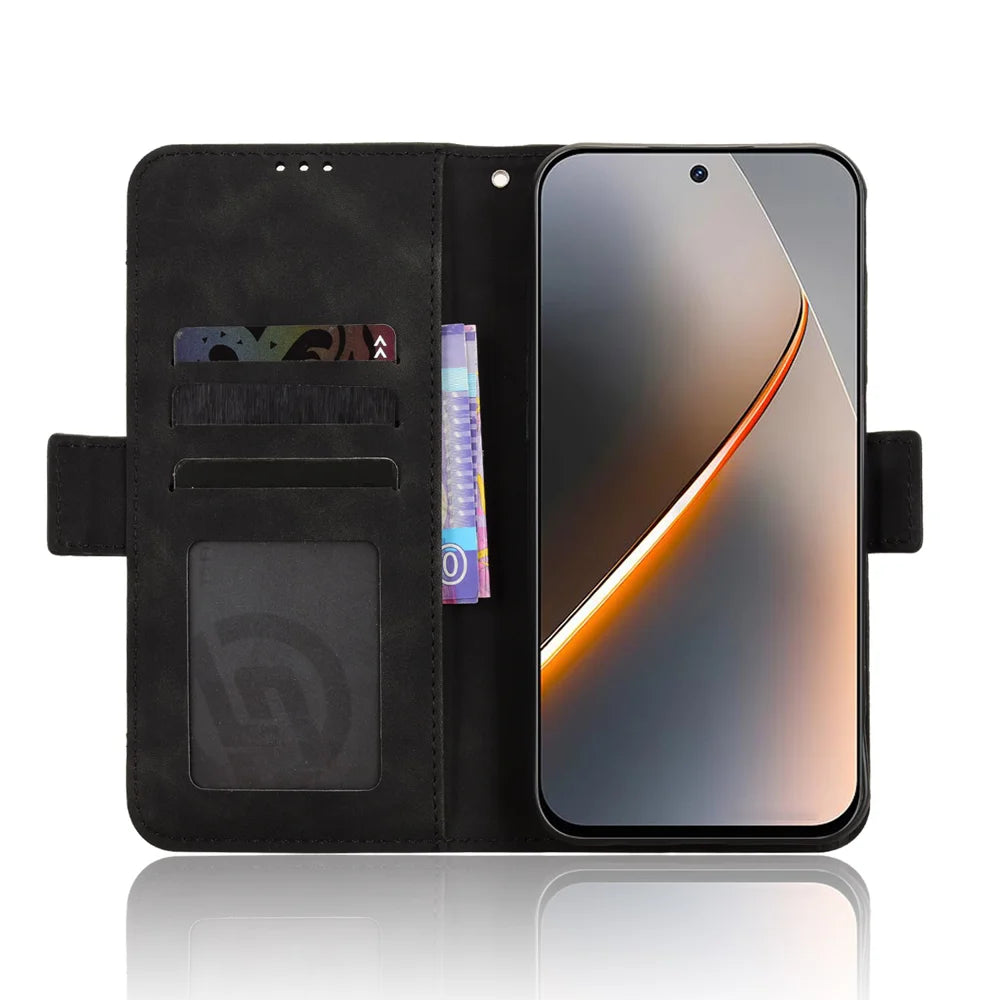 For ZTE nubia Neo 5G Leather Case Phone Wallet Cover with Multiple Card Slots - Black - 5
