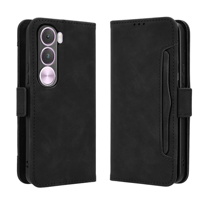For Realme C100x 4G / Realme C100i 4G Leather Case Phone Wallet Cover with Multiple Card Slots - Black - 1