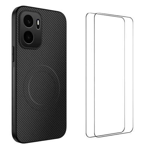 WANLONFENG for OnePlus Ace 6 Ultra 5G TQ1 Series Magnetic Case Carbon Fiber Texture PC TPU Phone Cover with 2Pcs Screen Films - Black - 1