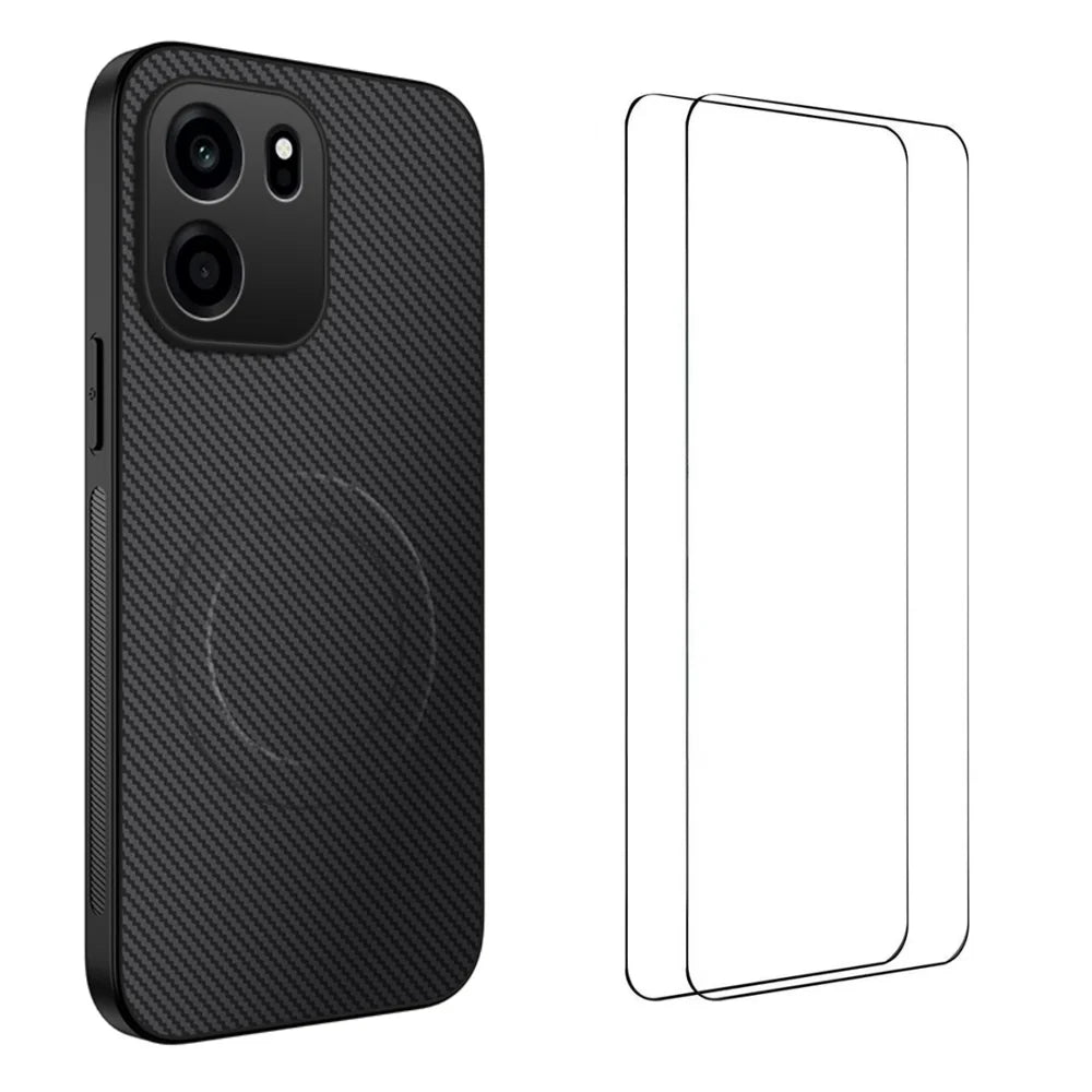WANLONFENG for OnePlus Turbo 6V 5G / OnePlus Nord CE6 5G TQ1 Series Magnetic Case Carbon Fiber Texture PC TPU Phone Cover with 2Pcs Screen Films - Black - 1