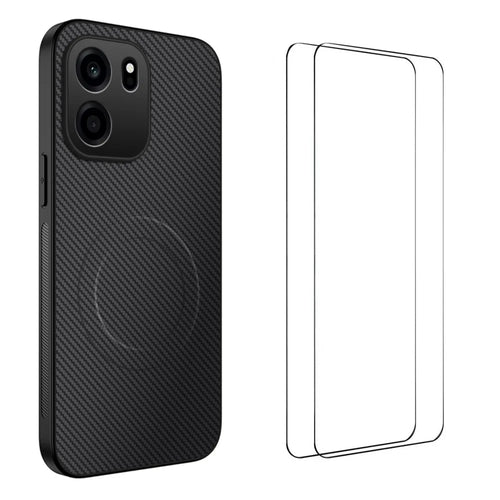 WANLONFENG for OnePlus Turbo 6V 5G / OnePlus Nord CE6 5G TQ1 Series Magnetic Case Carbon Fiber Texture PC TPU Phone Cover with 2Pcs Screen Films - Black - 1