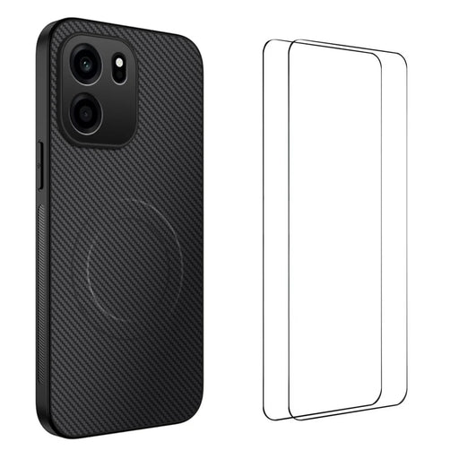 WANLONFENG for OnePlus Turbo 6V 5G / OnePlus Nord CE6 5G TQ1 Series Magnetic Case Carbon Fiber Texture PC TPU Phone Cover with 2Pcs Screen Films - Black - 1