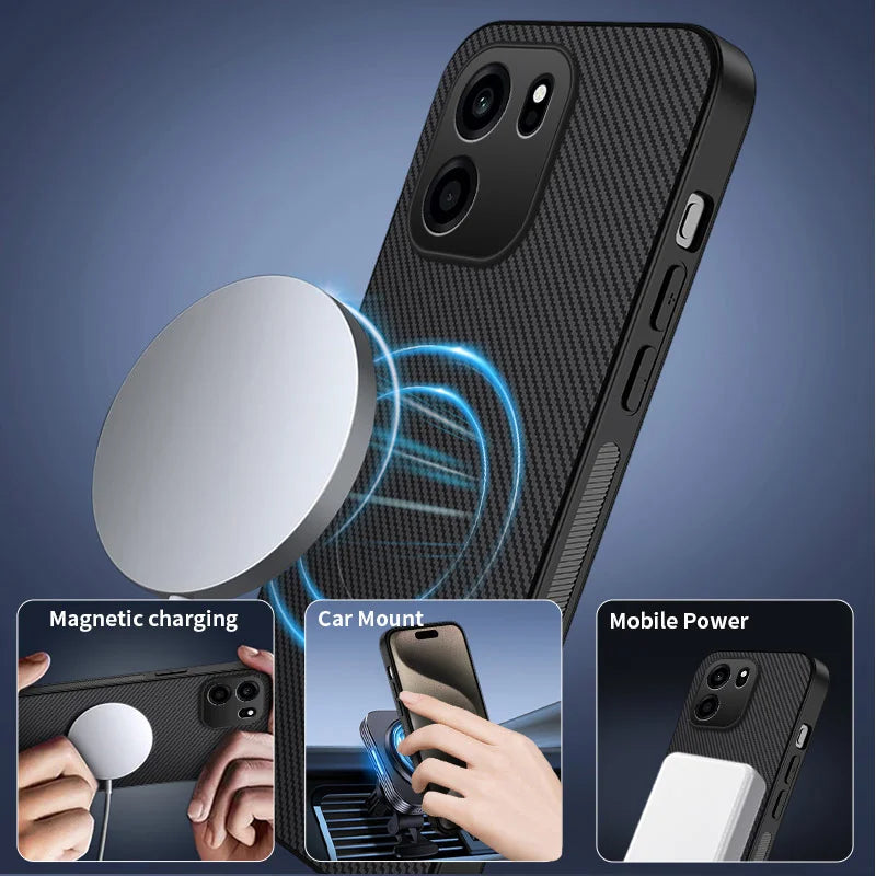 WANLONFENG for OnePlus Turbo 6V 5G / OnePlus Nord CE6 5G TQ1 Series Magnetic Case Carbon Fiber Texture PC TPU Phone Cover with 2Pcs Screen Films - Black - 4