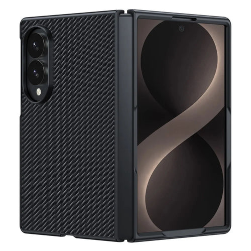 For Samsung Galaxy Z Fold8 Case Leather + PC Hard Phone Cover Carbon Fiber Texture - Black - 1