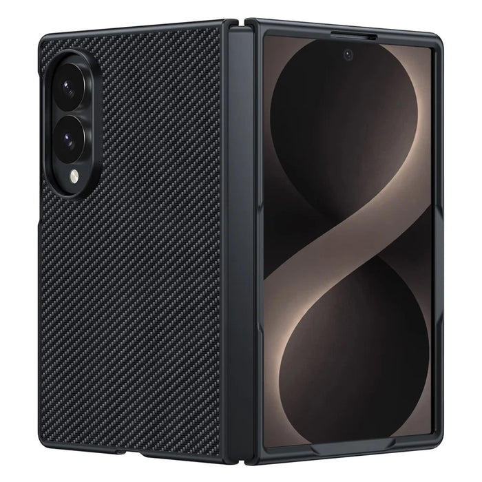 For Samsung Galaxy Z Fold8 Case Leather + PC Hard Phone Cover Carbon Fiber Texture - Black - 1