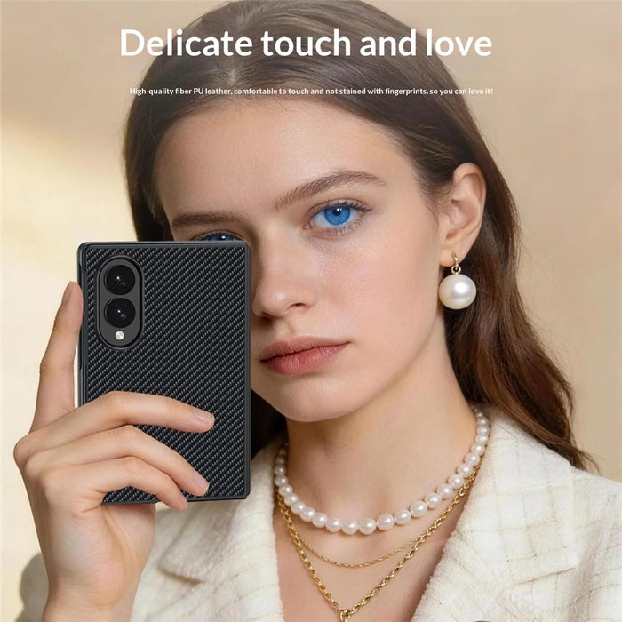 For Samsung Galaxy Z Fold8 Case Leather + PC Hard Phone Cover Carbon Fiber Texture - Black - 2