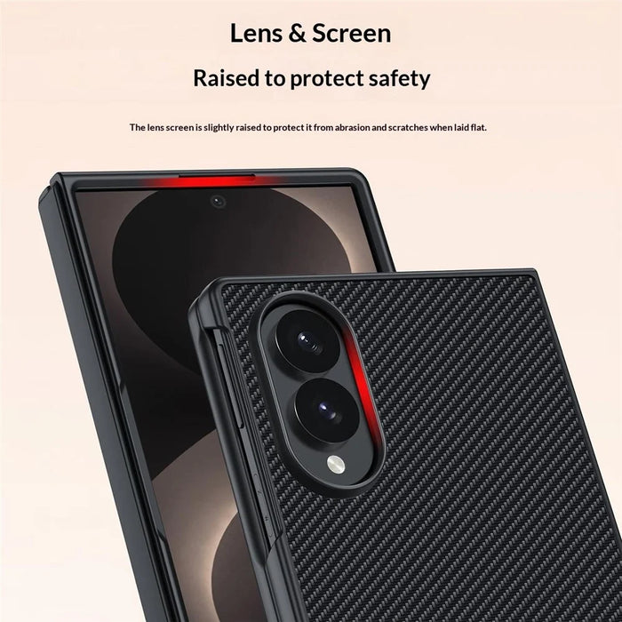 For Samsung Galaxy Z Fold8 Case Leather + PC Hard Phone Cover Carbon Fiber Texture - Black - 3