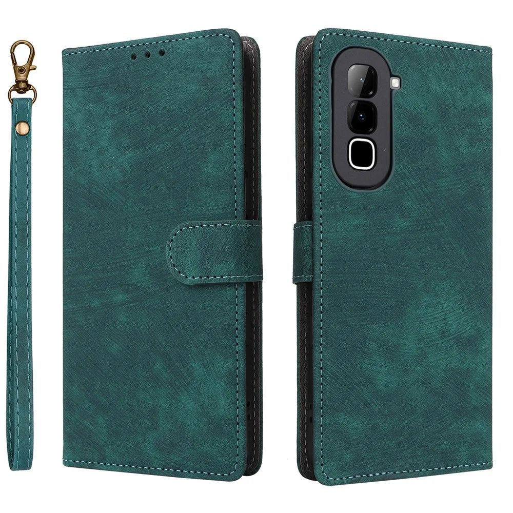 For Infinix Hot 70 Case Wallet RFID Blocking PU Leather Phone Cover Stand with Strap - Green - 1