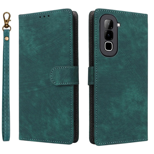 For Infinix Hot 70 Case Wallet RFID Blocking PU Leather Phone Cover Stand with Strap - Green - 1