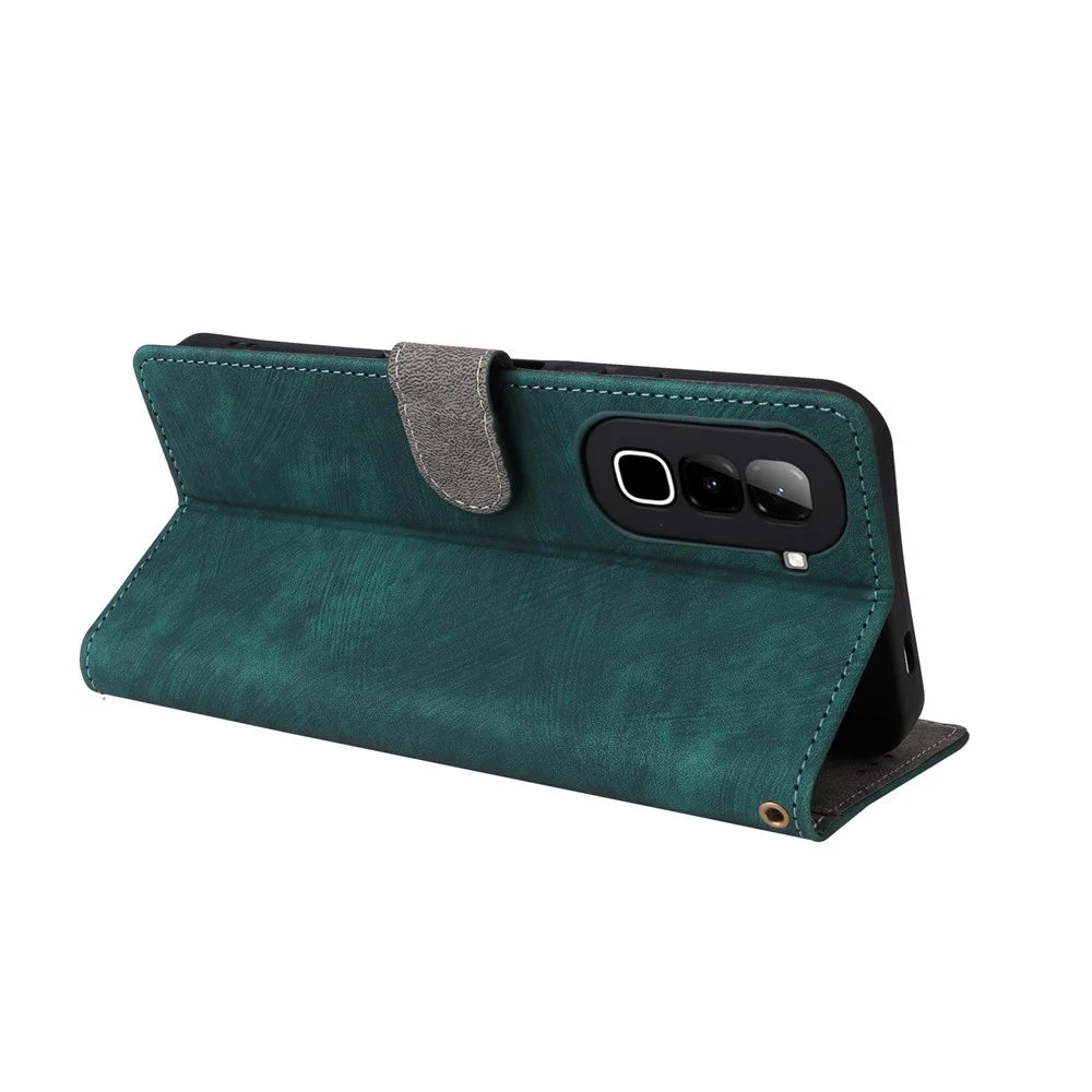 For Infinix Hot 70 Case Wallet RFID Blocking PU Leather Phone Cover Stand with Strap - Green - 4