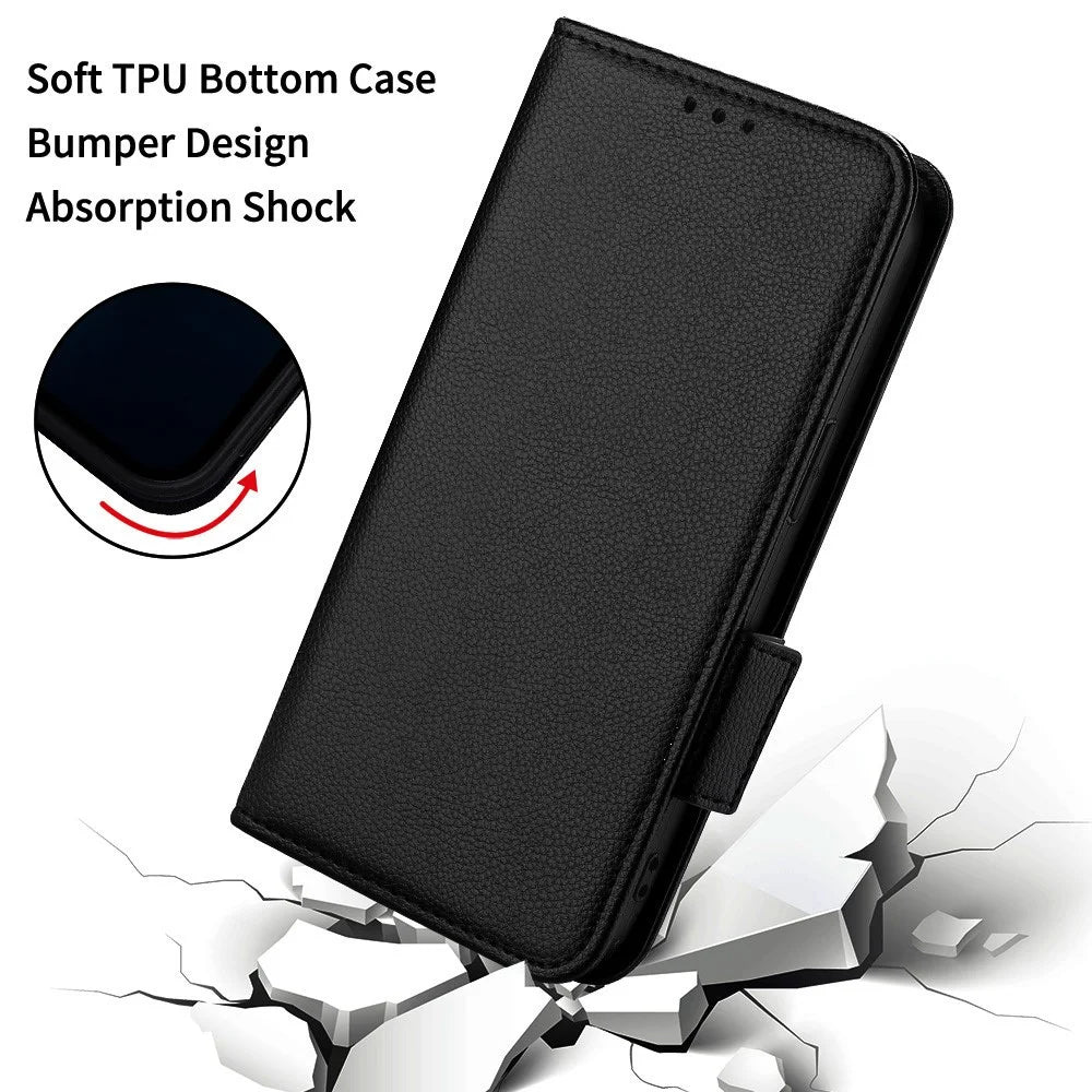 Case for Realme C100 4G / C100i 4G / C100x 4G Litchi Texture Wallet Leather Phone Cover with Wrist Strap - Black - 6