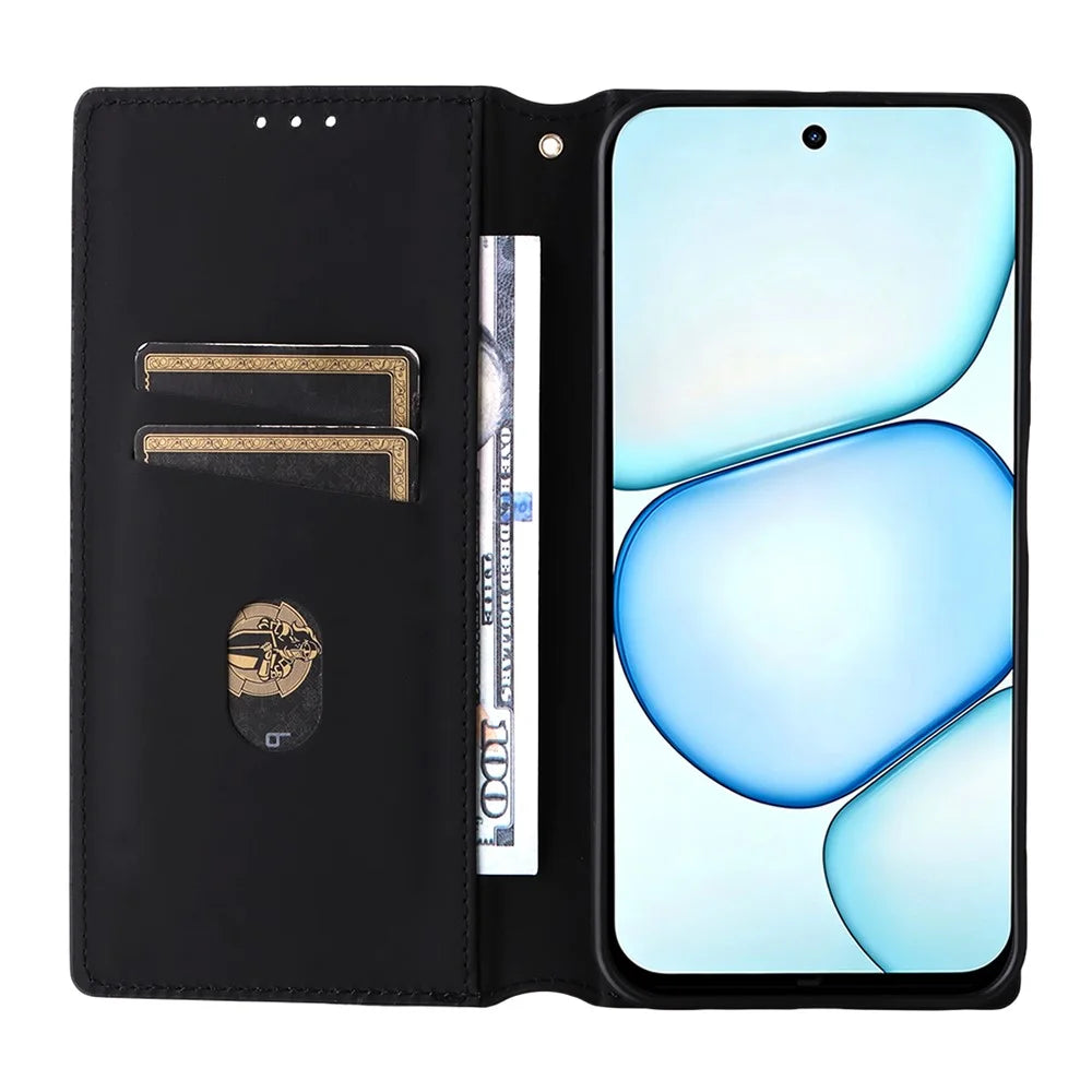 Case for Realme C100 4G / C100i 4G / C100x 4G Wallet Rhombus Imprinted PU Leather Phone Cover - Black - 2