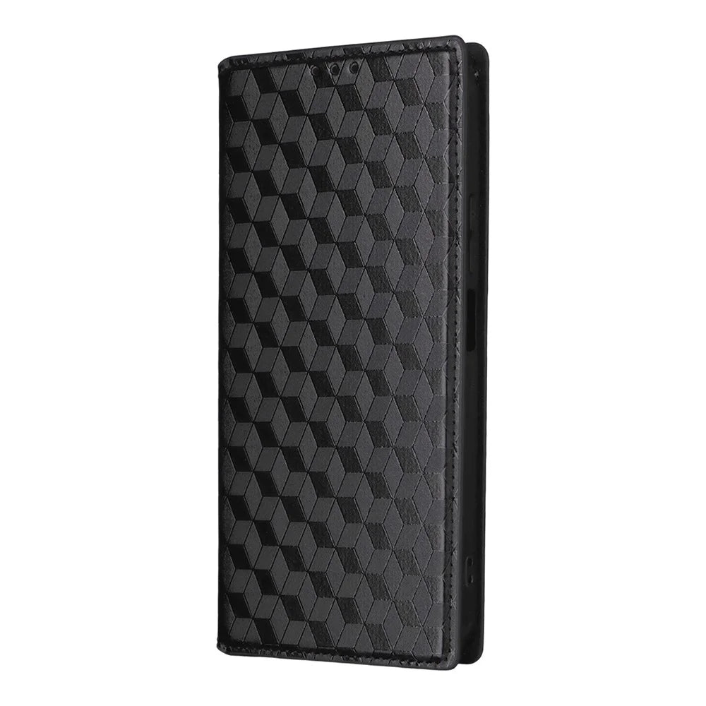 Case for Realme C100 4G / C100i 4G / C100x 4G Wallet Rhombus Imprinted PU Leather Phone Cover - Black - 6