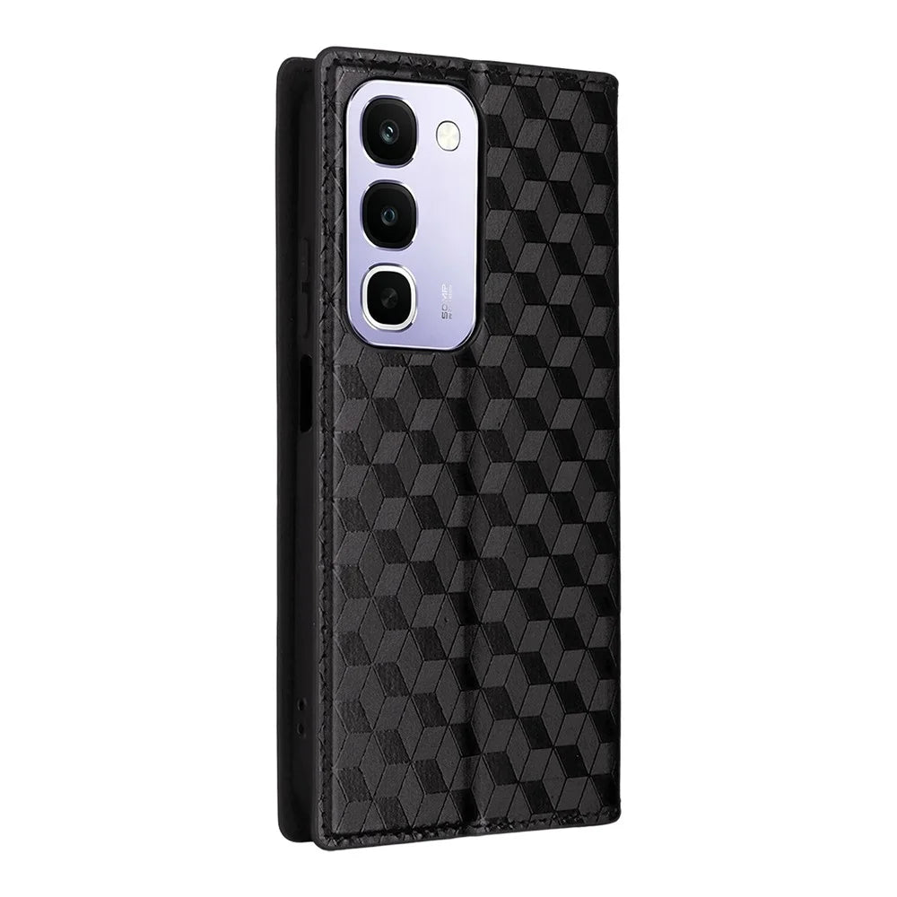 Case for Realme C100 4G / C100i 4G / C100x 4G Wallet Rhombus Imprinted PU Leather Phone Cover - Black - 7