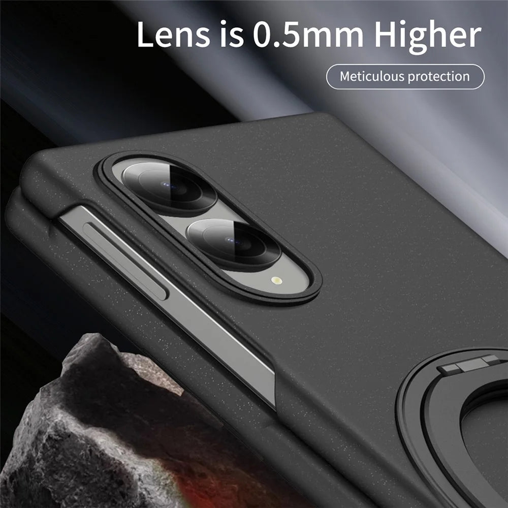 For Samsung Galaxy Z Fold8 Magnetic Case Ring Kickstand Hard PC Cover with Tempered Glass Screen Film - Black - 4