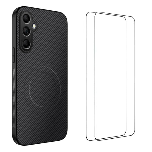 WANLONFENG for Samsung Galaxy S26 FE TQ1 Series Magnetic Case Carbon Fiber Texture PC TPU Phone Cover with 2Pcs Screen Films - Black - 1