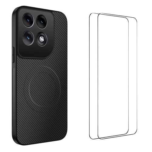 WANLONFENG for Motorola Edge 70 Pro 5G TQ1 Series Magnetic Case Carbon Fiber Texture PC TPU Phone Cover with 2Pcs Screen Films - Black - 1