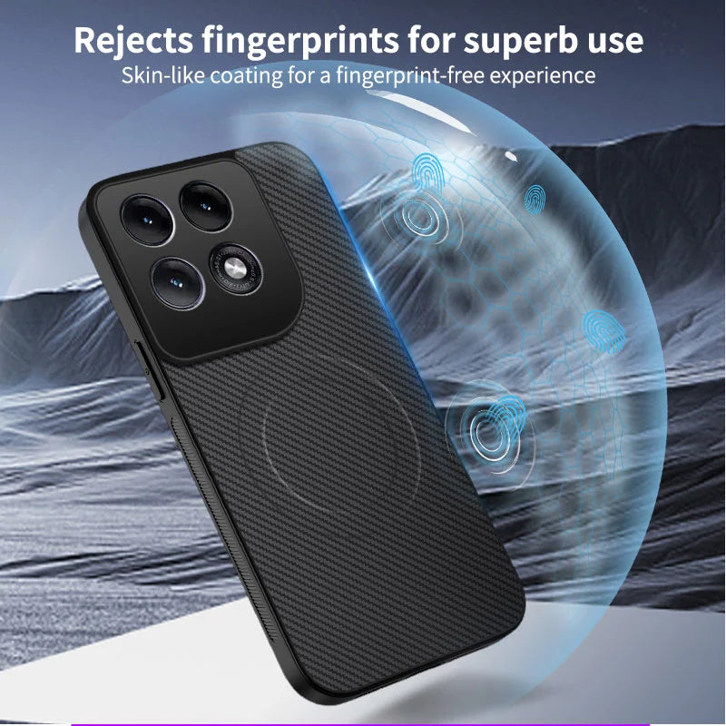 WANLONFENG for Motorola Edge 70 Pro 5G TQ1 Series Magnetic Case Carbon Fiber Texture PC TPU Phone Cover with 2Pcs Screen Films - Black - 5
