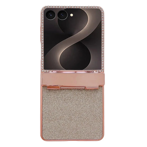 For Samsung Galaxy Z Flip8 Case Hinge Protection Rhinestone Glitter PC Phone Cover - Gold - 1