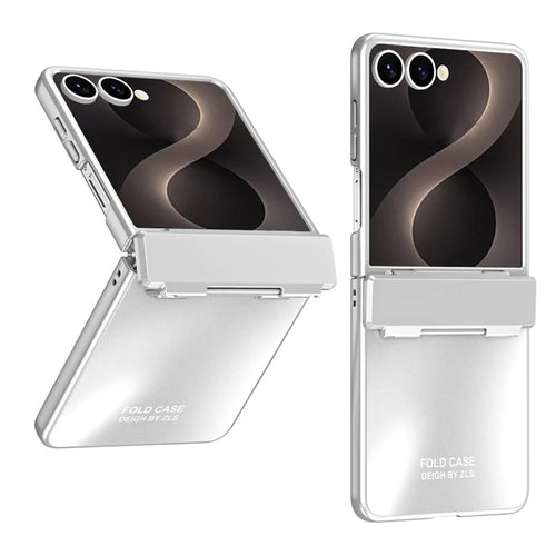 For Samsung Galaxy Z Flip8 Case Electroplating Hard PC Protective Phone Cover with Screen Protector - Silver - 1