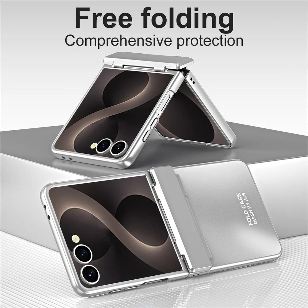 For Samsung Galaxy Z Flip8 Case Electroplating Hard PC Protective Phone Cover with Screen Protector - Silver - 2