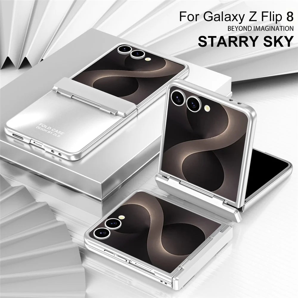 For Samsung Galaxy Z Flip8 Case Electroplating Hard PC Protective Phone Cover with Screen Protector - Silver - 4