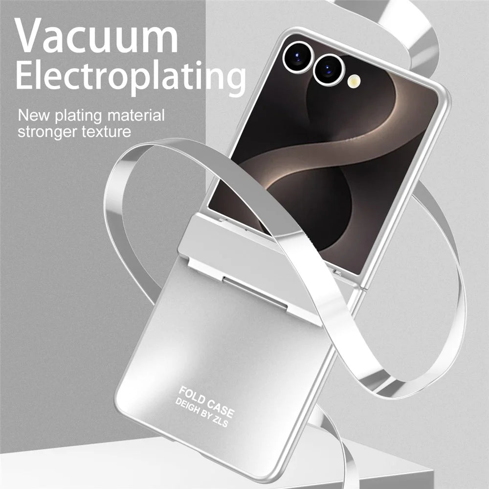 For Samsung Galaxy Z Flip8 Case Electroplating Hard PC Protective Phone Cover with Screen Protector - Silver - 5
