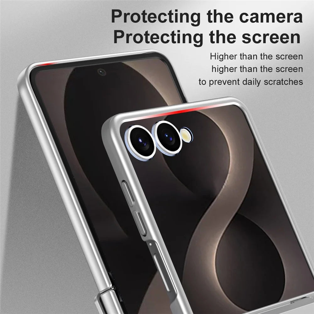 For Samsung Galaxy Z Flip8 Case Electroplating Hard PC Protective Phone Cover with Screen Protector - Silver - 6