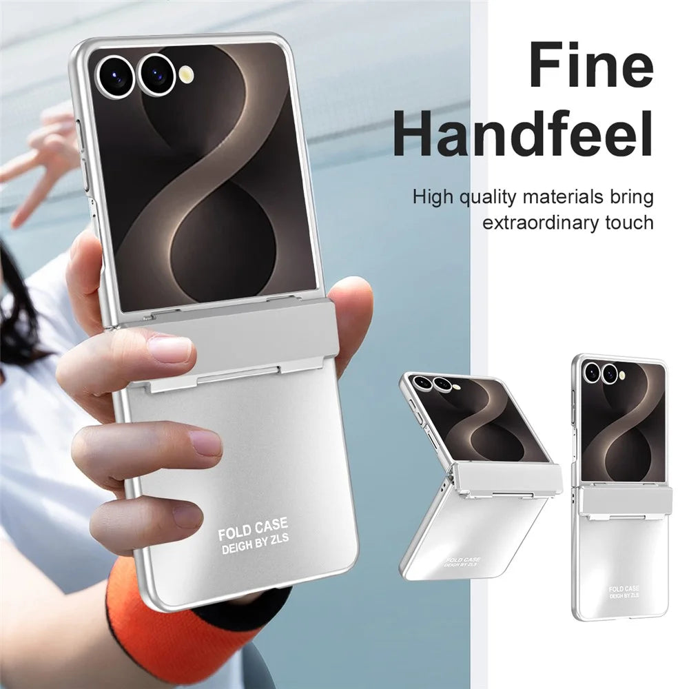 For Samsung Galaxy Z Flip8 Case Electroplating Hard PC Protective Phone Cover with Screen Protector - Silver - 7
