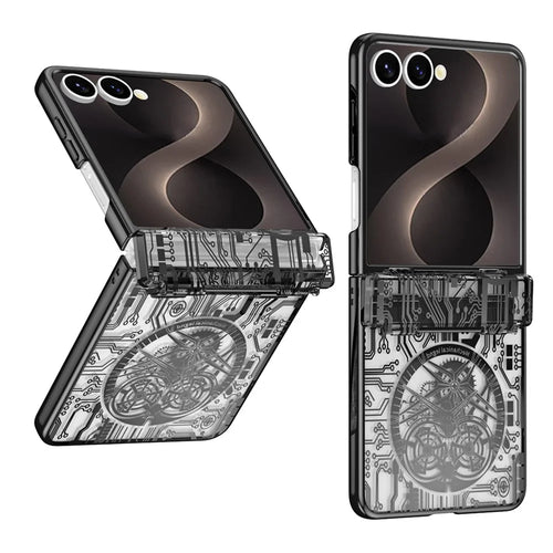 For Samsung Galaxy Z Flip8 Case Mechanical Legend Electroplating PC Phone Cover with Rear Screen Film - Black - 1