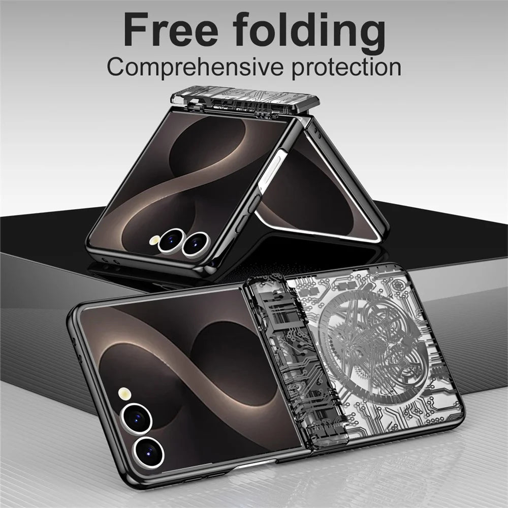 For Samsung Galaxy Z Flip8 Case Mechanical Legend Electroplating PC Phone Cover with Rear Screen Film - Black - 2