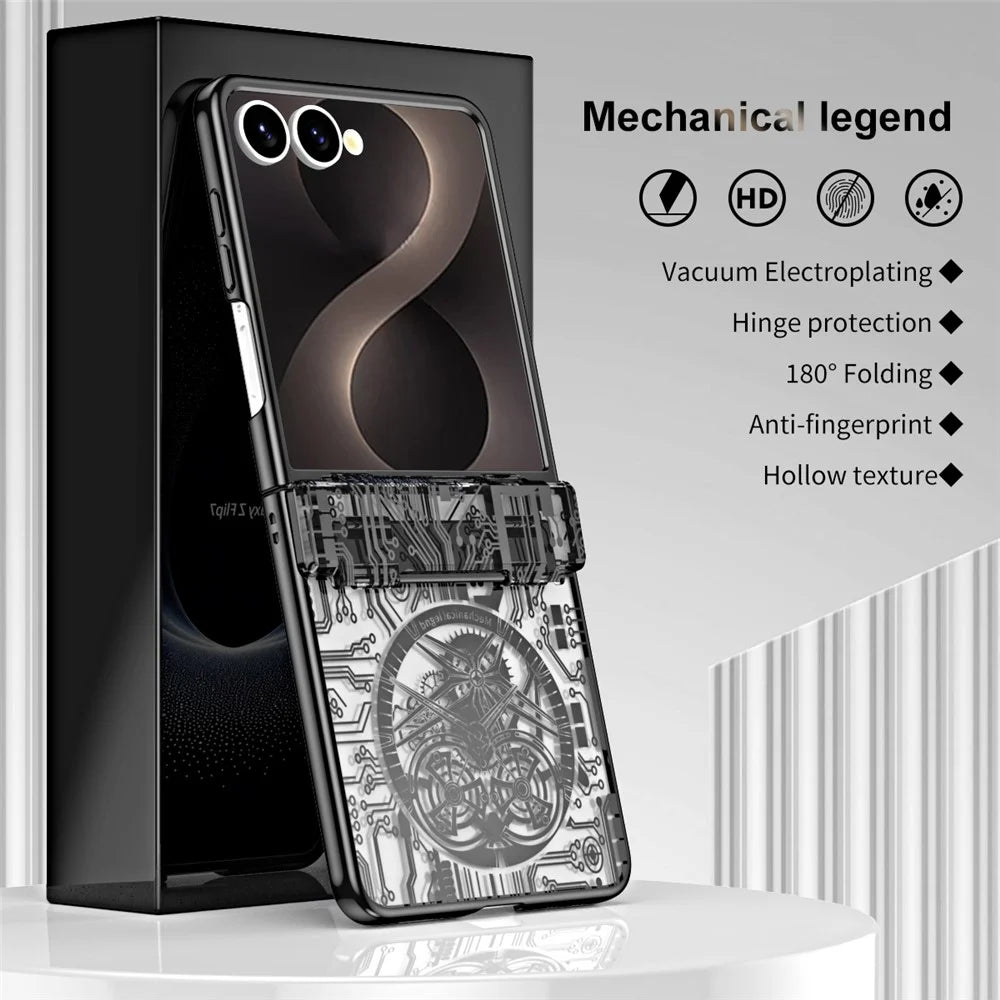 For Samsung Galaxy Z Flip8 Case Mechanical Legend Electroplating PC Phone Cover with Rear Screen Film - Black - 3