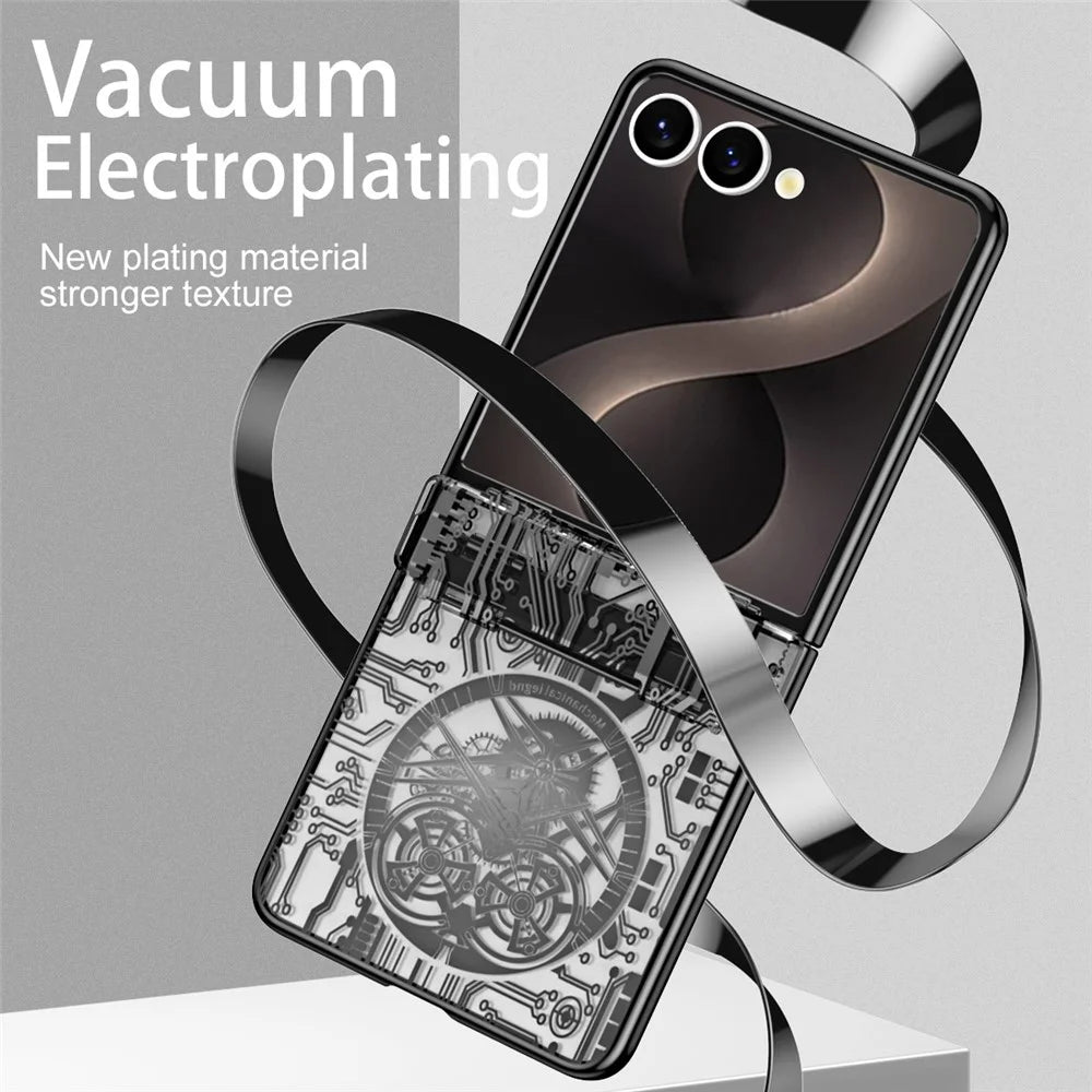 For Samsung Galaxy Z Flip8 Case Mechanical Legend Electroplating PC Phone Cover with Rear Screen Film - Black - 5