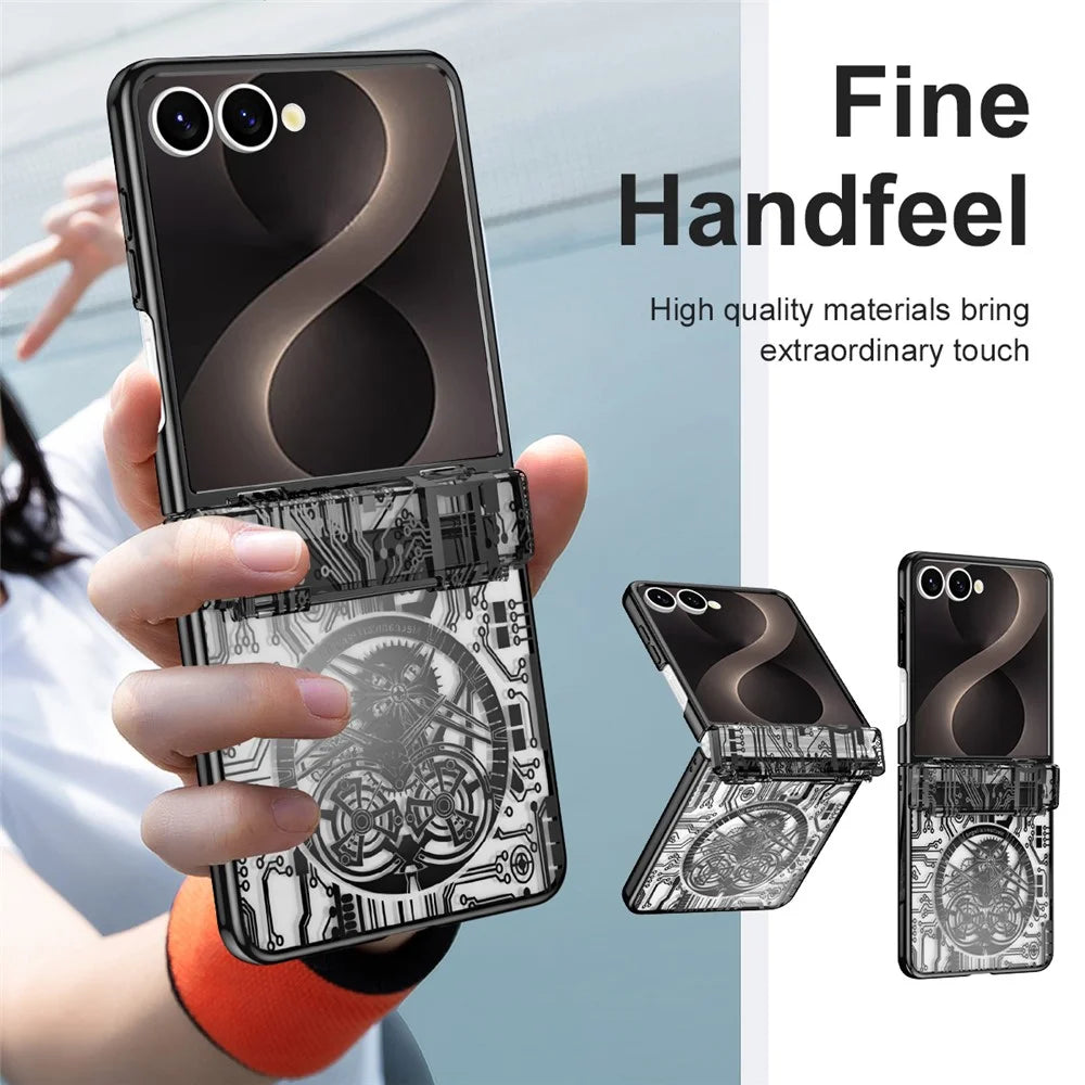 For Samsung Galaxy Z Flip8 Case Mechanical Legend Electroplating PC Phone Cover with Rear Screen Film - Black - 7