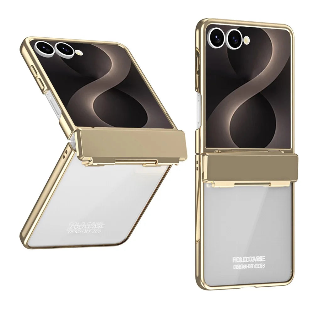 For Samsung Galaxy Z Flip8 Case Electroplating PC Folding Phone Cover with Screen Protector - Champagne Gold - 1