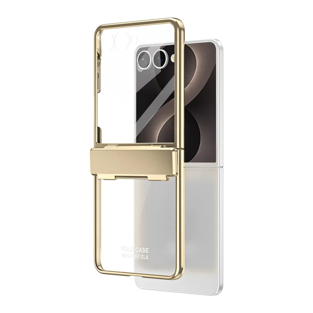 For Samsung Galaxy Z Flip8 Case Electroplating PC Folding Phone Cover with Screen Protector - Champagne Gold - 2