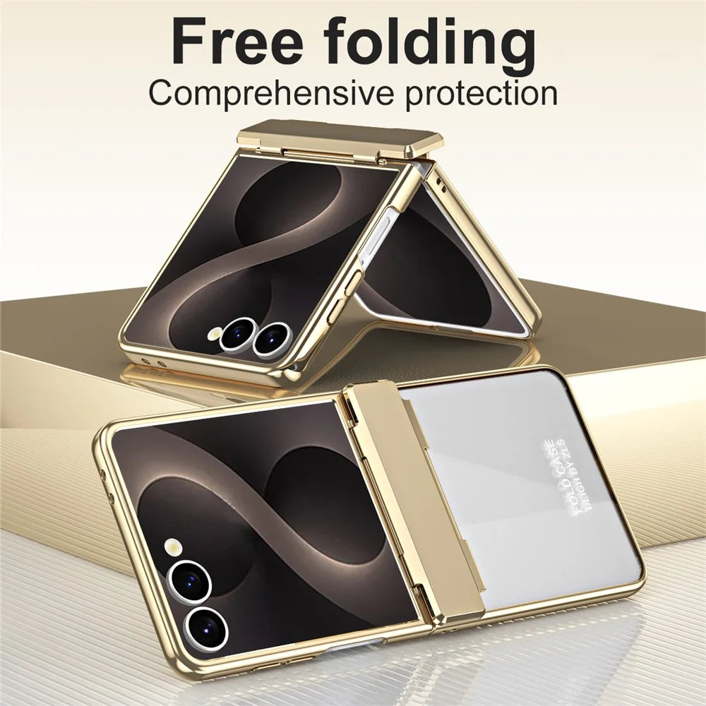 For Samsung Galaxy Z Flip8 Case Electroplating PC Folding Phone Cover with Screen Protector - Champagne Gold - 3