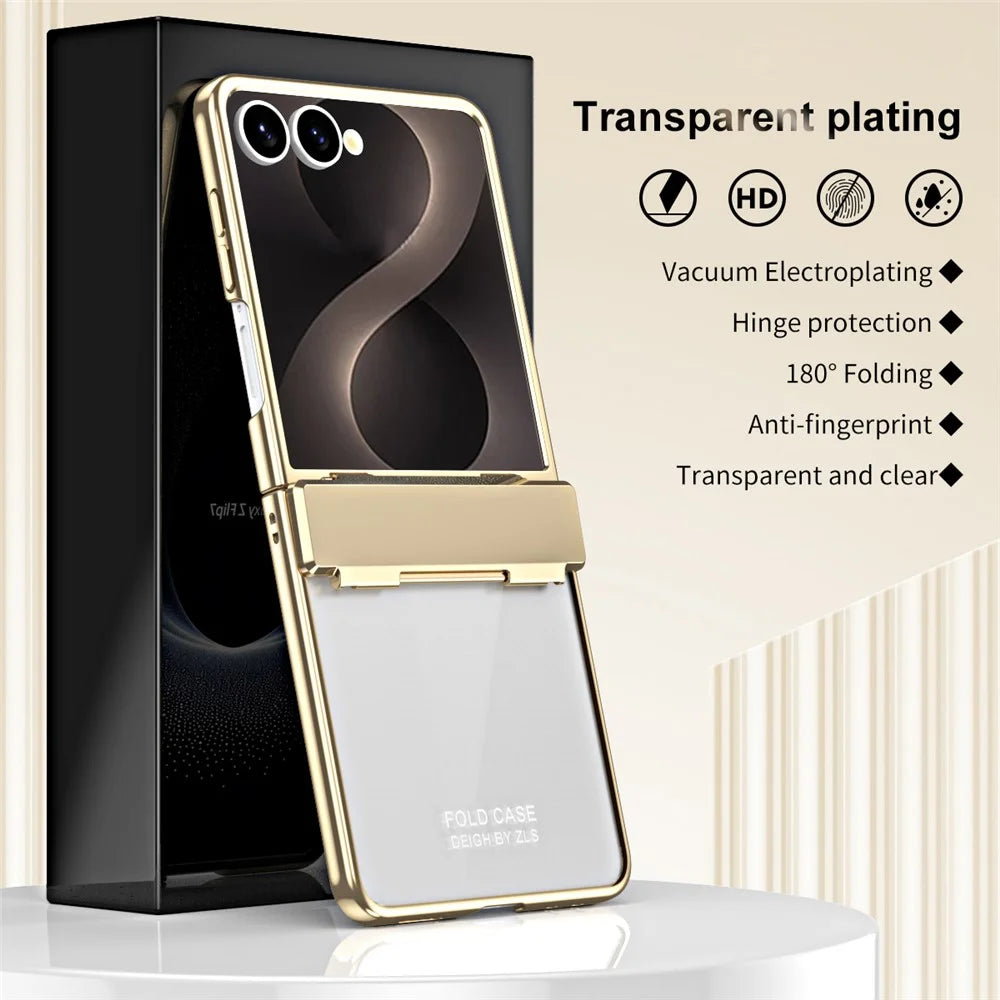 For Samsung Galaxy Z Flip8 Case Electroplating PC Folding Phone Cover with Screen Protector - Champagne Gold - 4