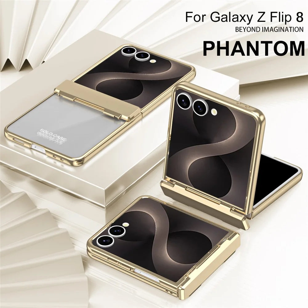 For Samsung Galaxy Z Flip8 Case Electroplating PC Folding Phone Cover with Screen Protector - Champagne Gold - 5