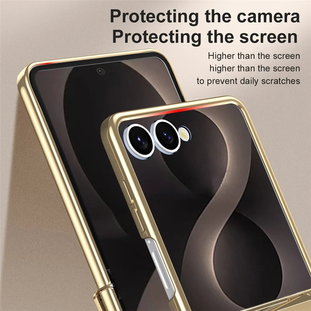 For Samsung Galaxy Z Flip8 Case Electroplating PC Folding Phone Cover with Screen Protector - Champagne Gold - 7