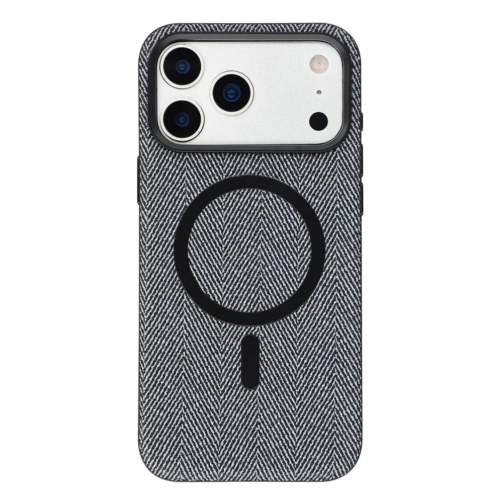 X-LEVEL For iPhone 17 Pro Magnetic Case Herringbone Pattern Leather + PC + TPU Phone Cover - Black - 2