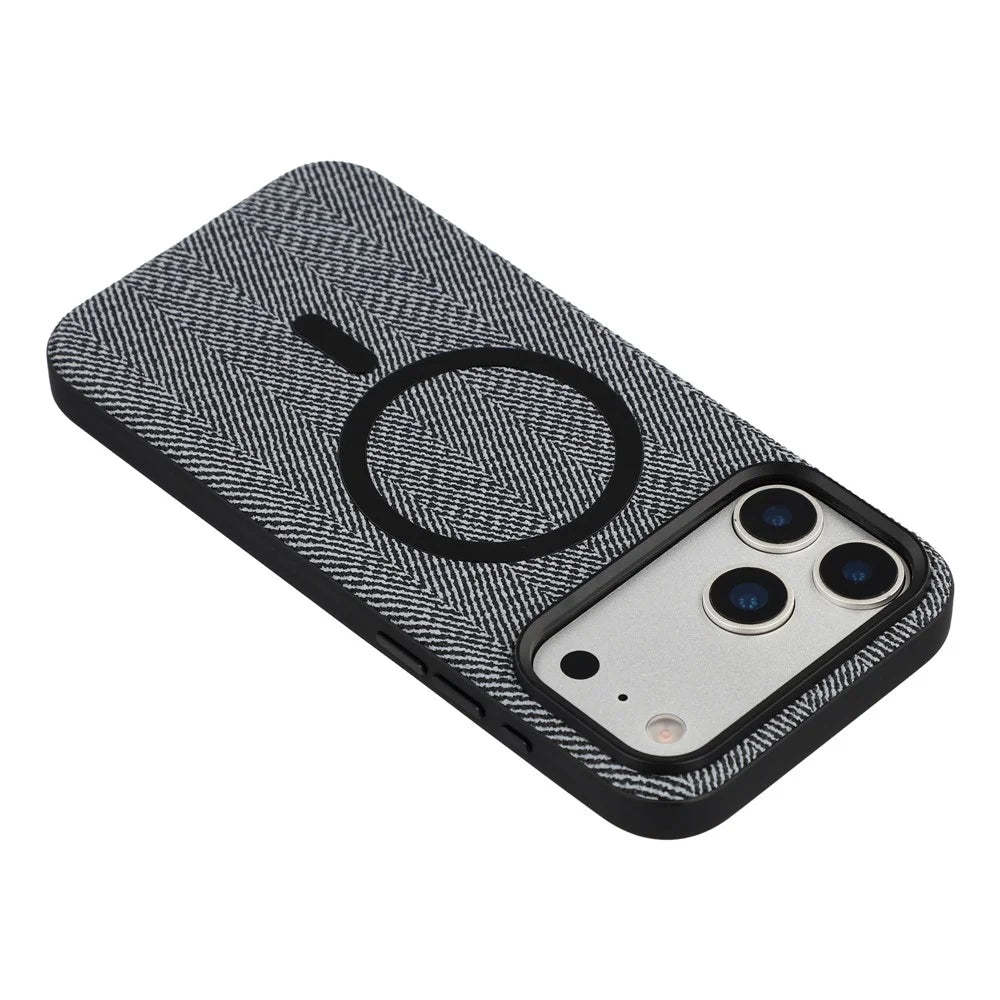 X-LEVEL For iPhone 17 Pro Magnetic Case Herringbone Pattern Leather + PC + TPU Phone Cover - Black - 5