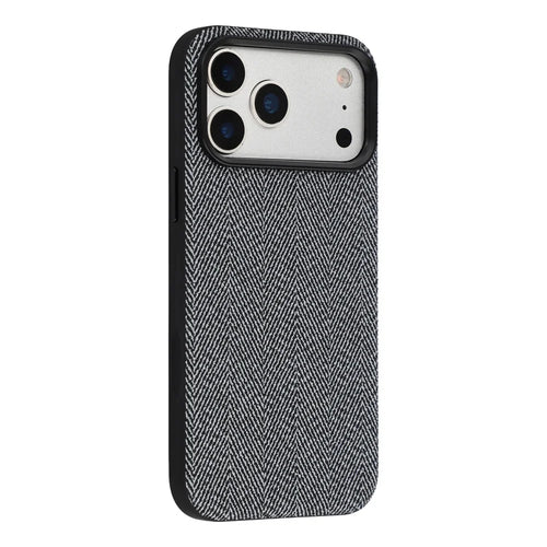 X-LEVEL For iPhone 17 Pro Case Herringbone Pattern Leather + PC + TPU Phone Back Cover - Black - 1