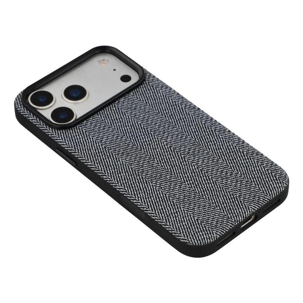 X-LEVEL For iPhone 17 Pro Case Herringbone Pattern Leather + PC + TPU Phone Back Cover - Black - 4