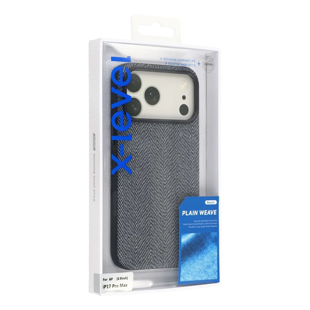 X-LEVEL For iPhone 17 Pro Case Herringbone Pattern Leather + PC + TPU Phone Back Cover - Black - 7