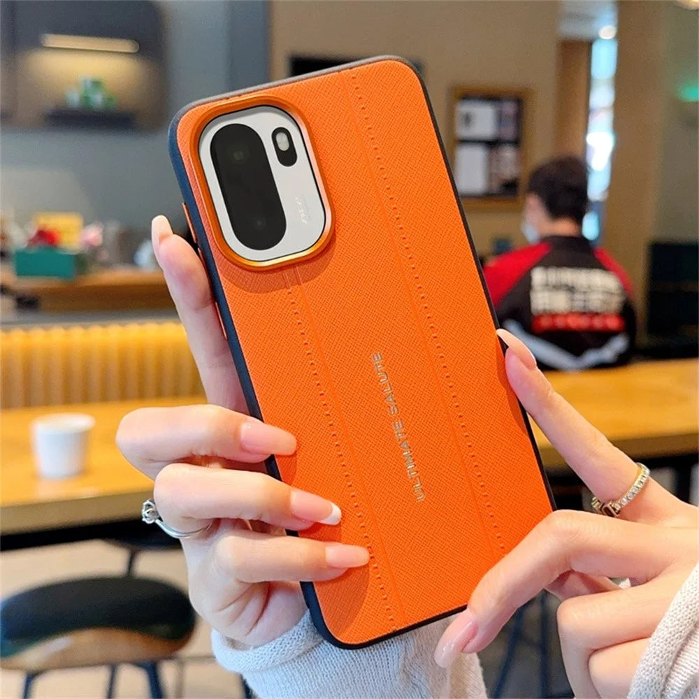 For OnePlus Ace 6 5G / 15R 5G Case Leather Texture PC + TPU Anti-slip Phone Protective Cover - Orange - 2
