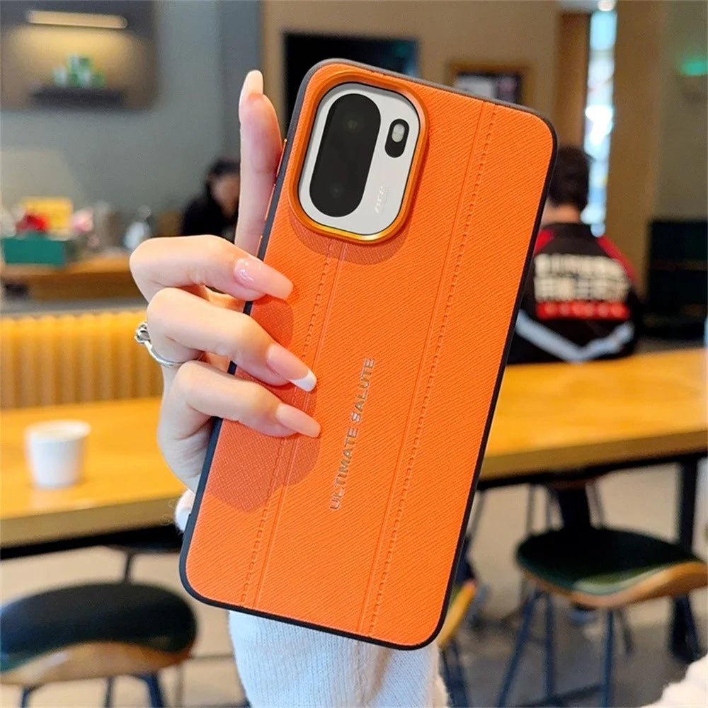 For OnePlus Ace 6 5G / 15R 5G Case Leather Texture PC + TPU Anti-slip Phone Protective Cover - Orange - 3