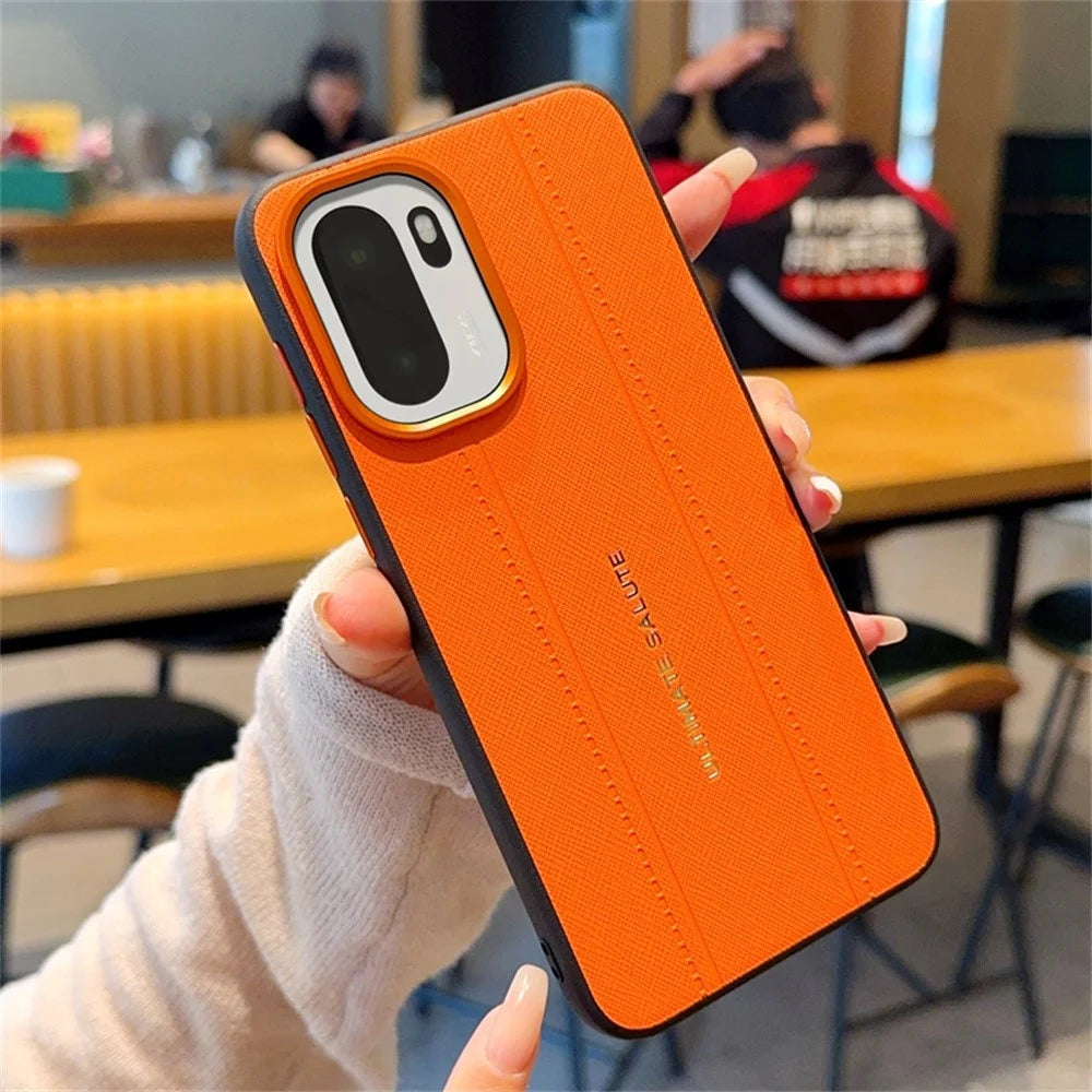 For OnePlus Ace 6 5G / 15R 5G Case Leather Texture PC + TPU Anti-slip Phone Protective Cover - Orange - 4