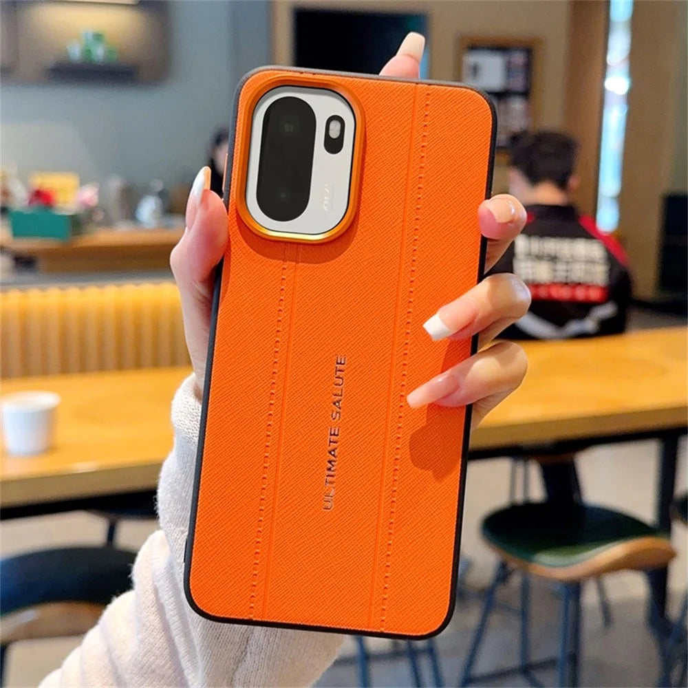 For OnePlus Ace 6 5G / 15R 5G Case Leather Texture PC + TPU Anti-slip Phone Protective Cover - Orange - 5